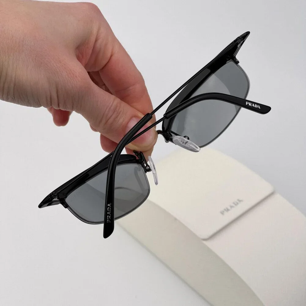 Prada PRB50S Rectangle Sunglasses – Black Frame Grey Lenses | Model 1AB3C2 - Picture 2 of 13